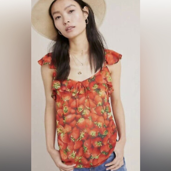 Anthropologie Tops - NWT Anthropologie Strawberry Sheer tank